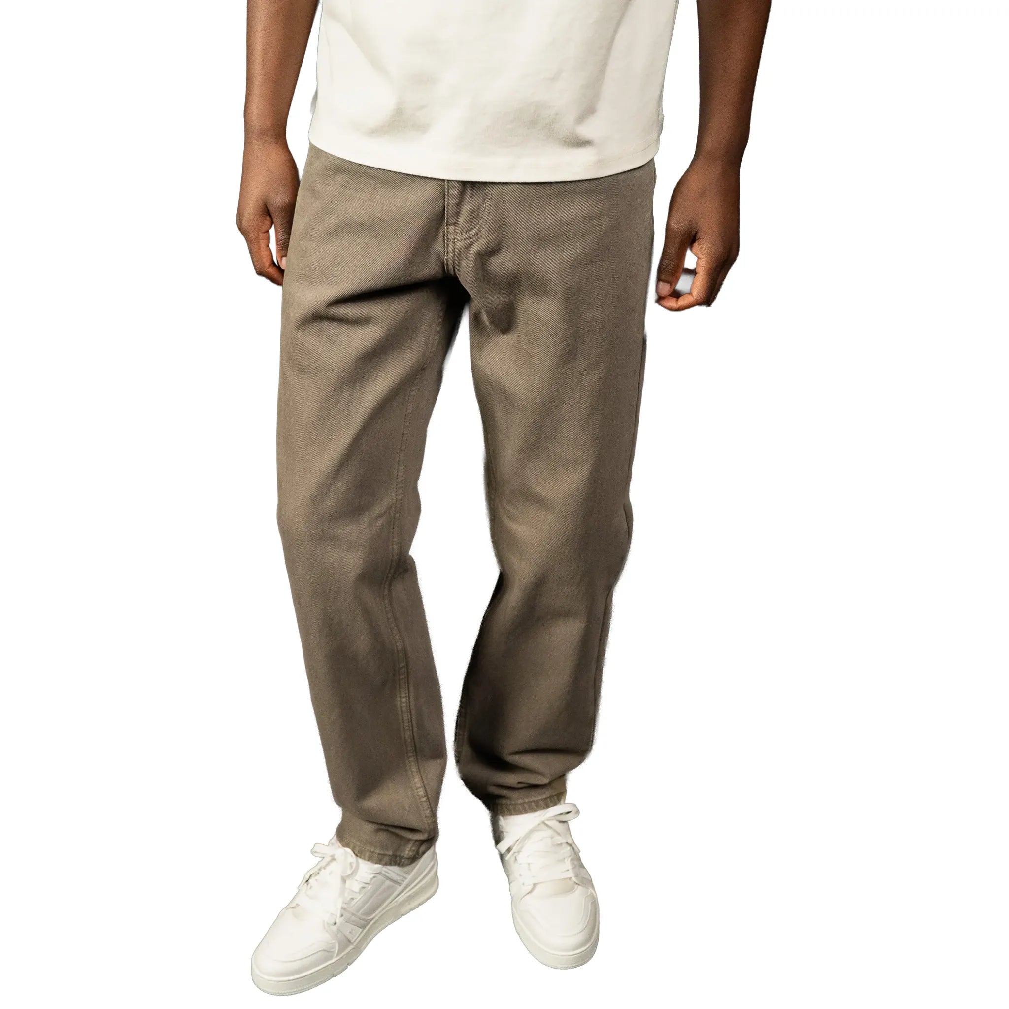 Front View of SIARR Essentials Straight Leg Jeans Washed Brown